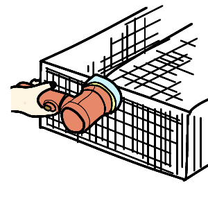 電動ポリッシャーで水切りかごの水垢を掃除するイメージ図