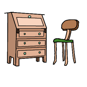 ライティングビューローの下に椅子が入らない